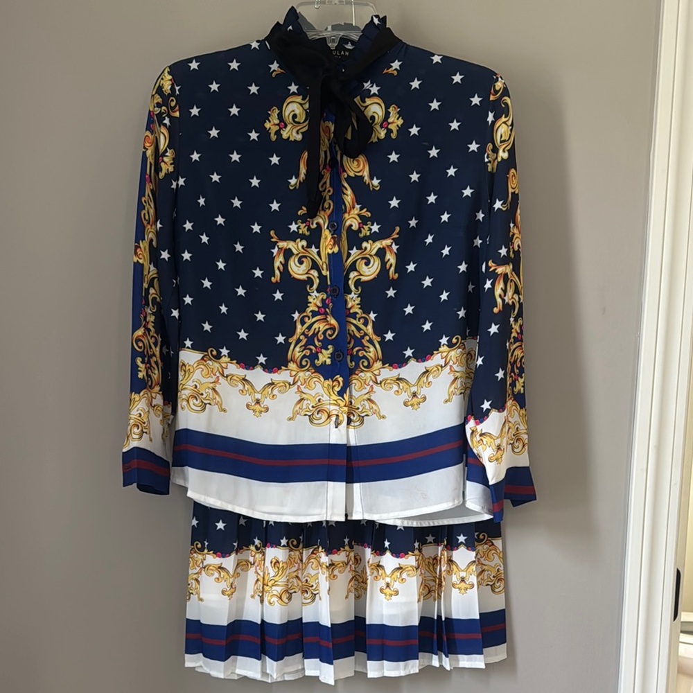 Navy and Gold Star Patterned Dress